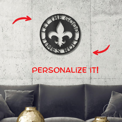 Fleur De Lis Ring Monogram Personalized Indoor Outdoor Steel Wall Sign Art - Mallard Moon Gift Shop