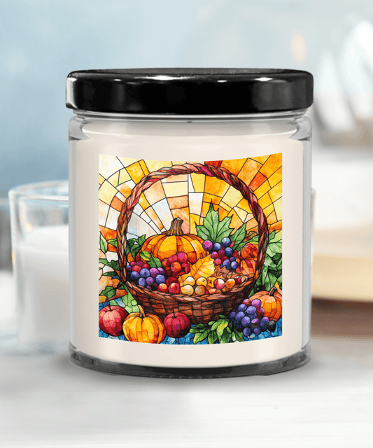 Bountiful Fall Fruit Basket - Stained Glass Soy Scented Container Jar Candle - Mallard Moon Gift Shop