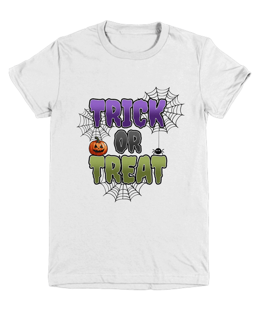 Halloween Trick or Treat Spider Webs and Pumpkins Youth Tee Shirt - Mallard Moon Gift Shop