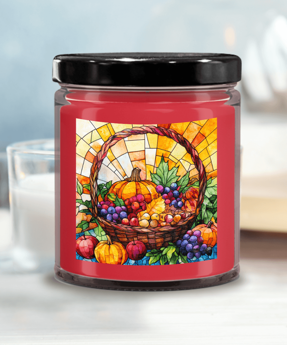 Bountiful Fall Fruit Basket - Stained Glass Soy Scented Container Jar Candle - Mallard Moon Gift Shop