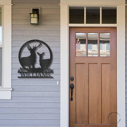 Deer Stag and Doe Mr and Mrs Custom Name Metal Art Wall Sign - Mallard Moon Gift Shop