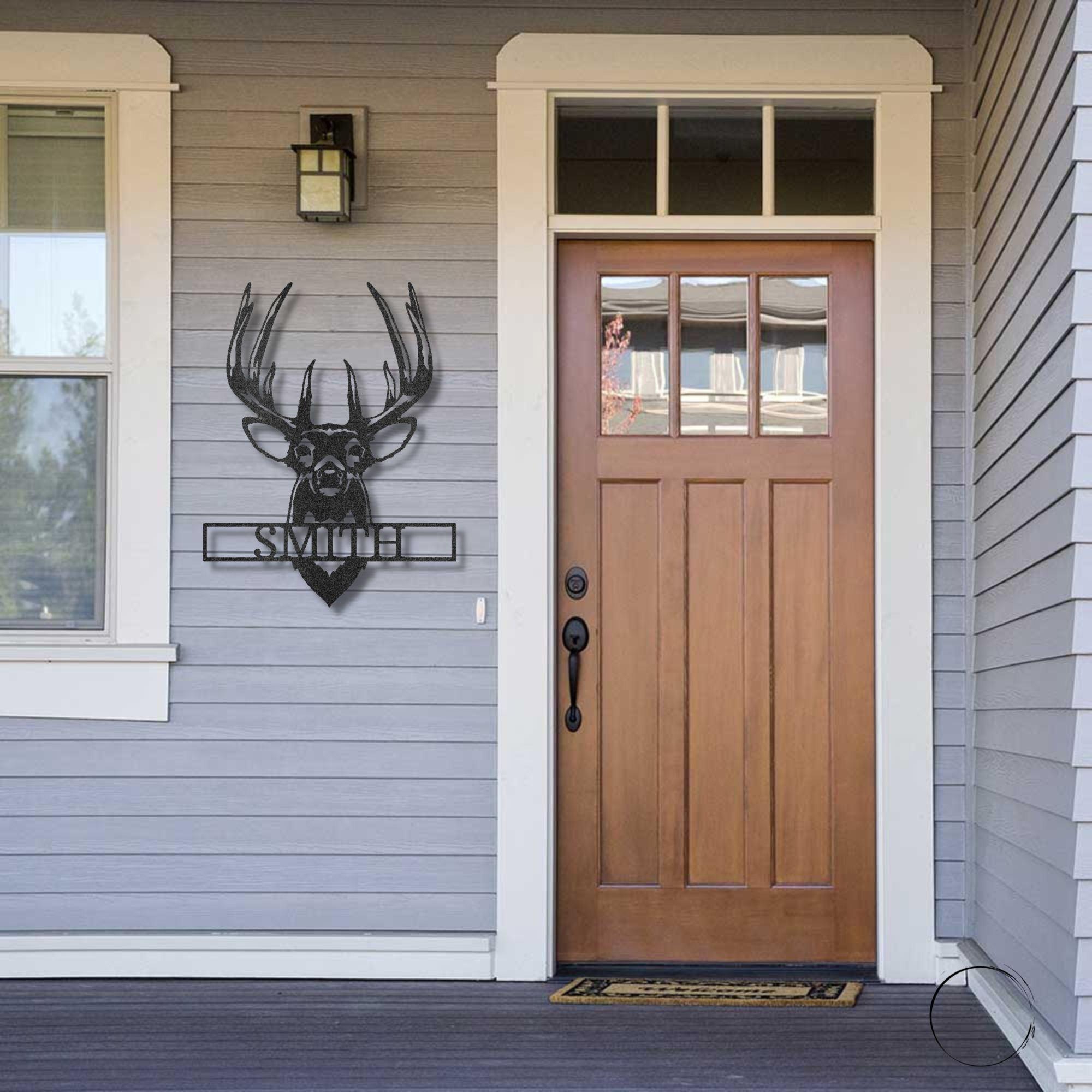 Deer Buck Head Mount Monogram Personalized Name Metal Art Wall Sign - Mallard Moon Gift Shop