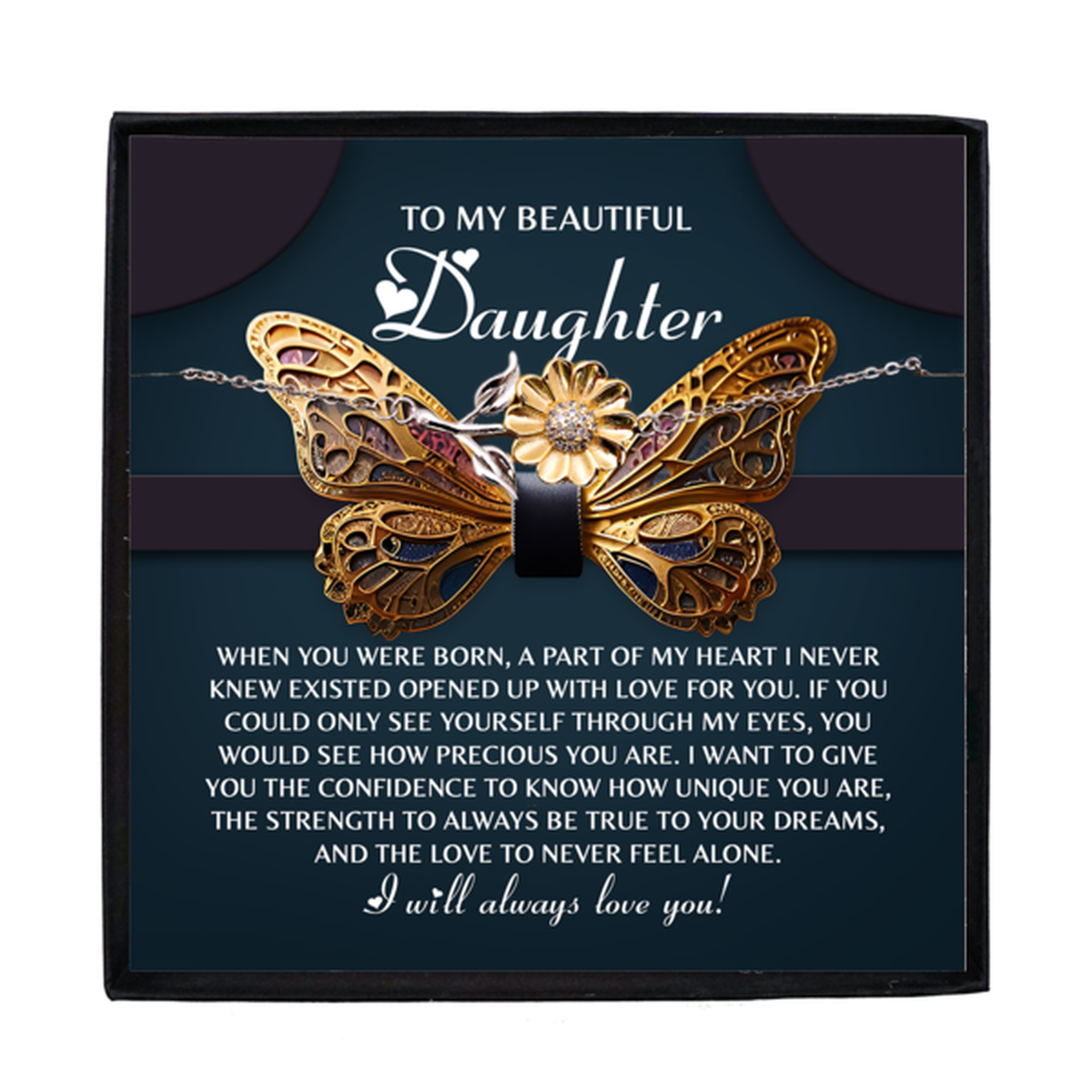 Daughter Sunflower Bracelet – 925 Sterling Silver with 18K Gold-Plated Petals – Adjustable Chain, Elegant Jewelry Gift – Includes Heartfelt Message Card - Mallard Moon Gift Shop