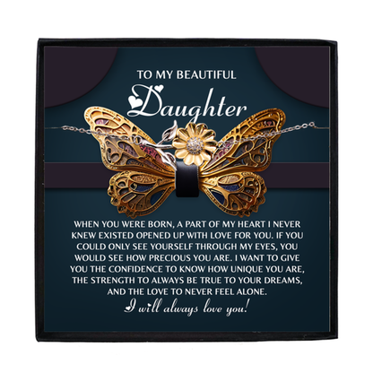 Daughter Sunflower Bracelet – 925 Sterling Silver with 18K Gold-Plated Petals – Adjustable Chain, Elegant Jewelry Gift – Includes Heartfelt Message Card - Mallard Moon Gift Shop