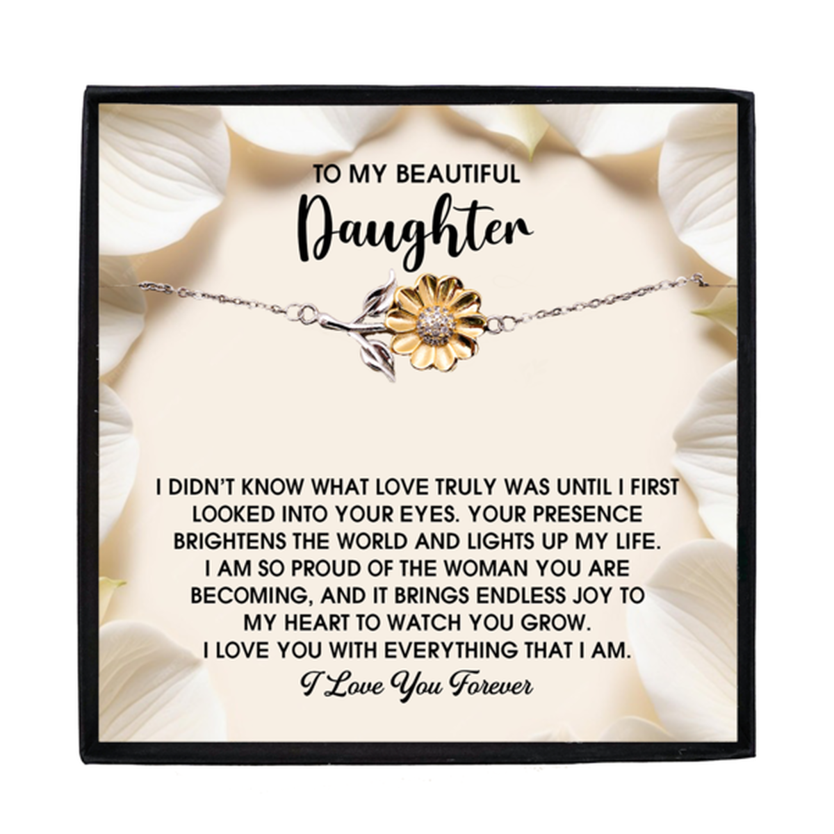 Daughter Sunflower Bracelet - Proud of You  – 925 Sterling Silver with 18K Gold-Plated Petals – Meaningful Jewelry Gift from Parent – Includes Heartfelt Message Card - Mallard Moon Gift Shop