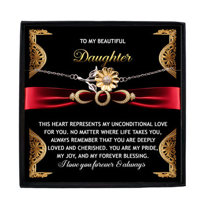 Daughter Sunflower Bracelet - Unconditional Love  – 925 Sterling Silver with 18K Gold-Plated Petals – Meaningful Jewelry Gift from Parent – Includes Heartfelt Message Card - Mallard Moon Gift Shop
