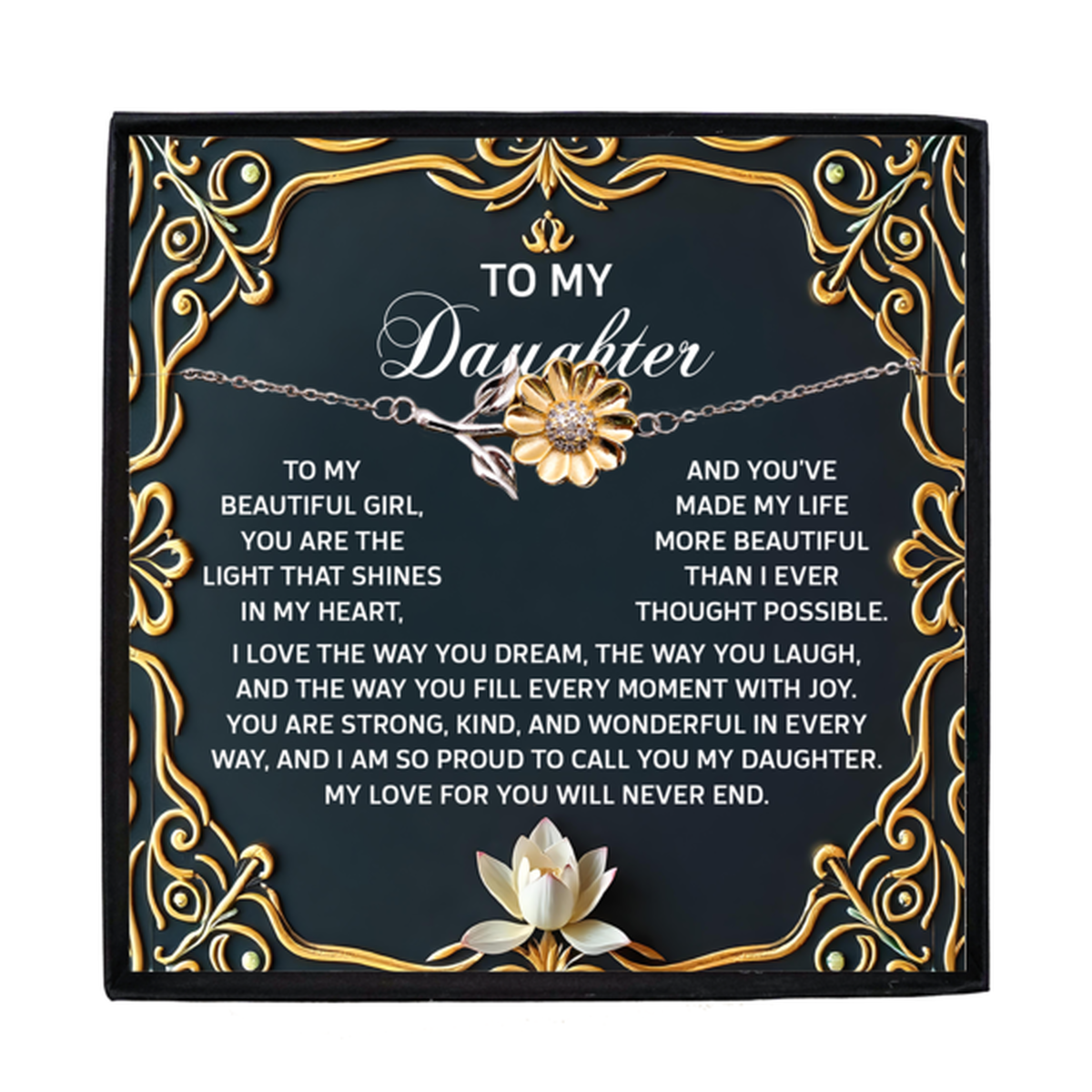 Daughter Sunflower Bracelet Sterling Silver with 18K Gold-Plated Petals – Sentimental Jewelry Birthday, Graduation, Christmas Gift – You Are The Light That Shines - Mallard Moon Gift Shop