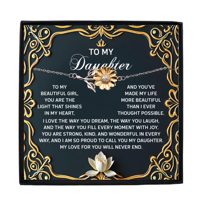 Daughter Sunflower Bracelet Sterling Silver with 18K Gold-Plated Petals – Sentimental Jewelry Birthday, Graduation, Christmas Gift – You Are The Light That Shines - Mallard Moon Gift Shop