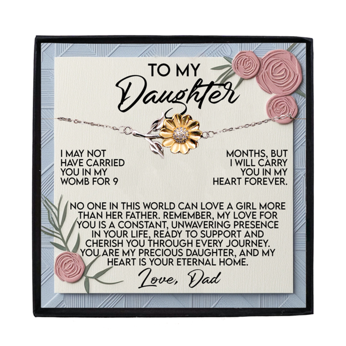 Gift for Daughter - A Father’s Love Is Forever - Sunflower Bracelet – Sterling Silver with 18K Gold-Plated Petals - Graduation, Birthday Keepsake - Mallard Moon Gift Shop