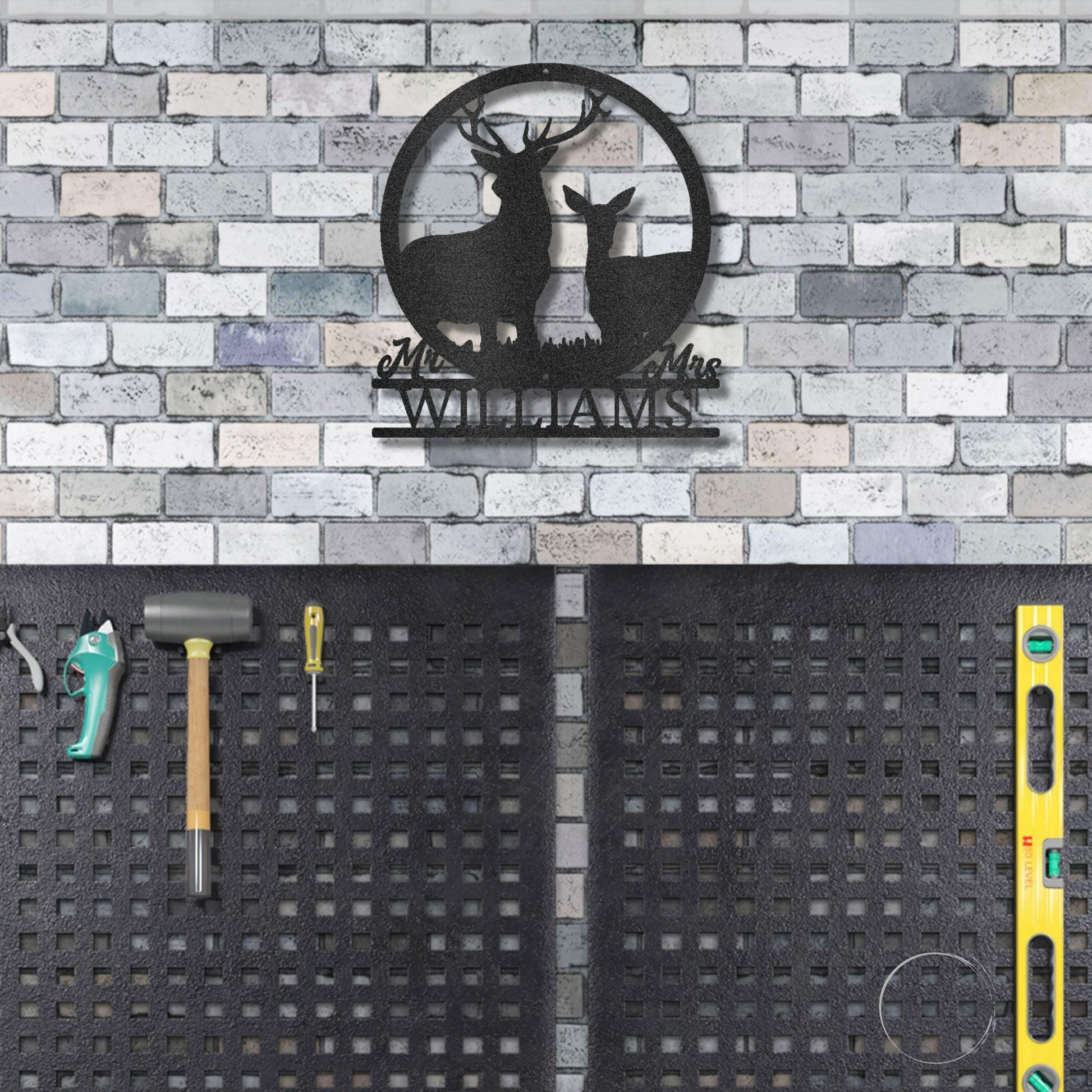 Deer Stag and Doe Mr and Mrs Custom Name Metal Art Wall Sign - Mallard Moon Gift Shop