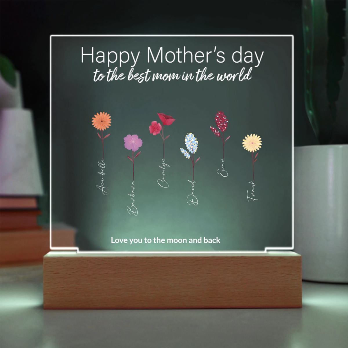 Mother Personalized Acrylic Plaque - Mom's Garden with Custom Message and Name Flowers - Mallard Moon Gift Shop