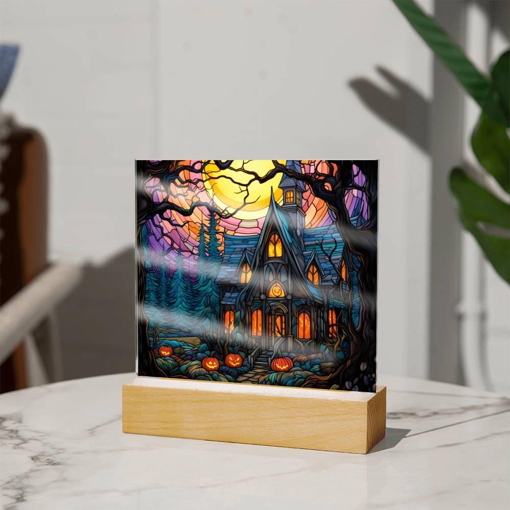 Ghoulish Mansion: Acrylic Plaque Halloween Decor - Mallard Moon Gift Shop