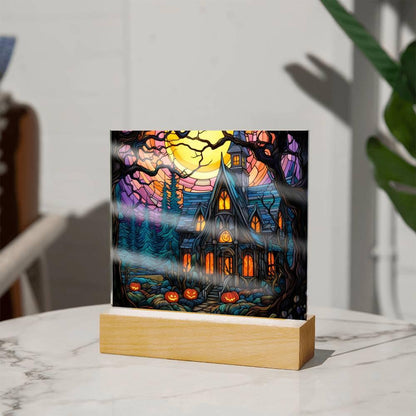 Ghoulish Mansion: Acrylic Plaque Halloween Decor - Mallard Moon Gift Shop