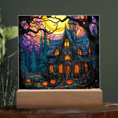 Ghoulish Mansion: Acrylic Plaque Halloween Decor - Mallard Moon Gift Shop