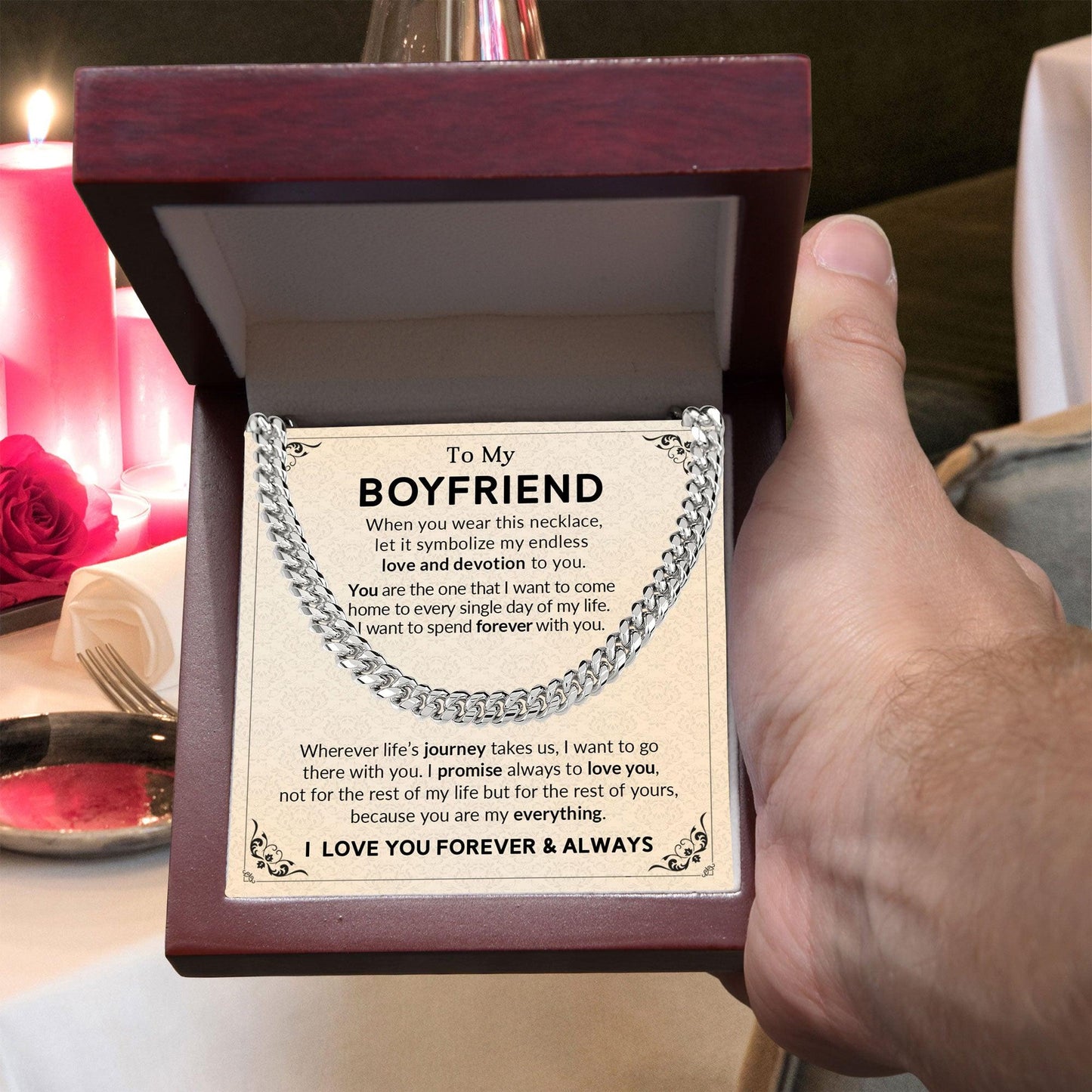 Gift for Boyfriend I Promise to Always Love You Chain Link Necklace with Message Card - Mallard Moon Gift Shop