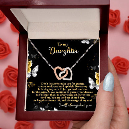 Gift for Daughter - Pursue Your Dreams I Will Always Love You Interlocking Hearts Necklace - Mallard Moon Gift Shop