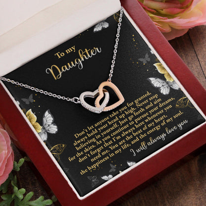Gift for Daughter - Pursue Your Dreams I Will Always Love You Interlocking Hearts Necklace - Mallard Moon Gift Shop