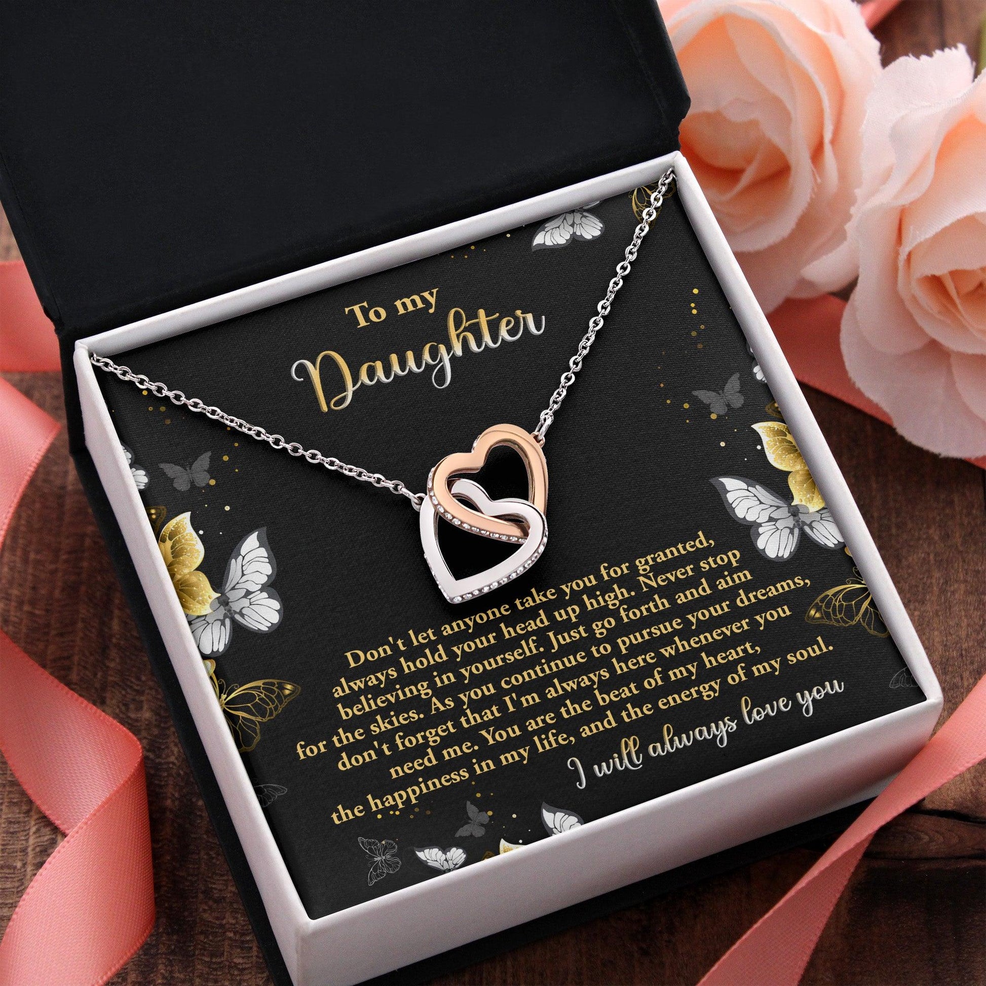 Gift for Daughter - Pursue Your Dreams I Will Always Love You Interlocking Hearts Necklace - Mallard Moon Gift Shop