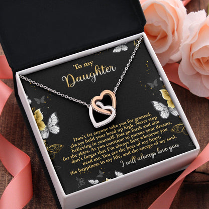 Gift for Daughter - Pursue Your Dreams I Will Always Love You Interlocking Hearts Necklace - Mallard Moon Gift Shop