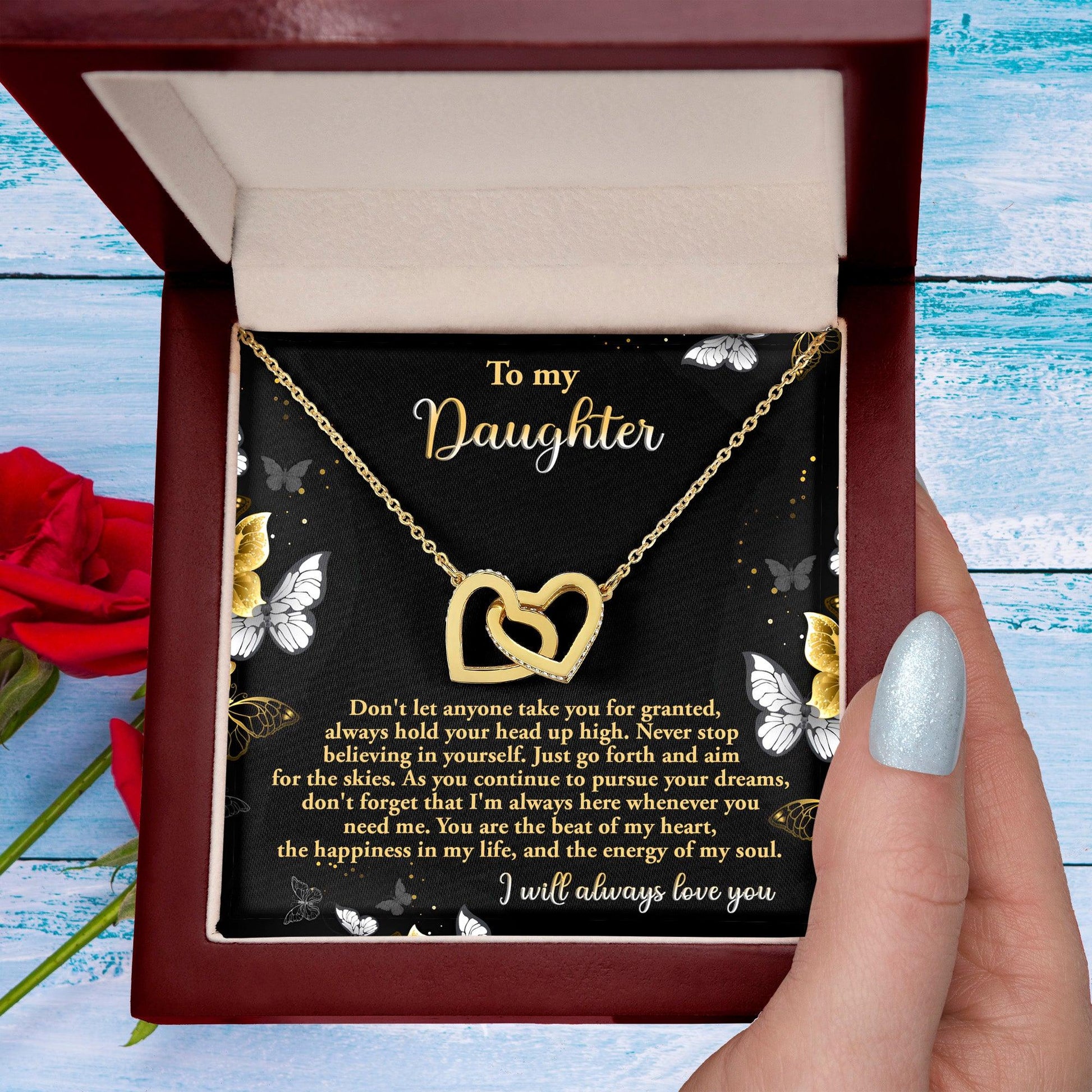 Gift for Daughter - Pursue Your Dreams I Will Always Love You Interlocking Hearts Necklace - Mallard Moon Gift Shop