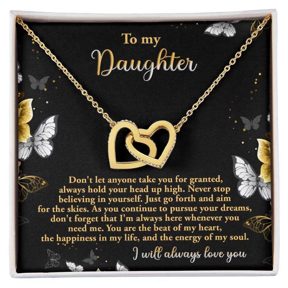 Gift for Daughter - Pursue Your Dreams I Will Always Love You Interlocking Hearts Necklace - Mallard Moon Gift Shop