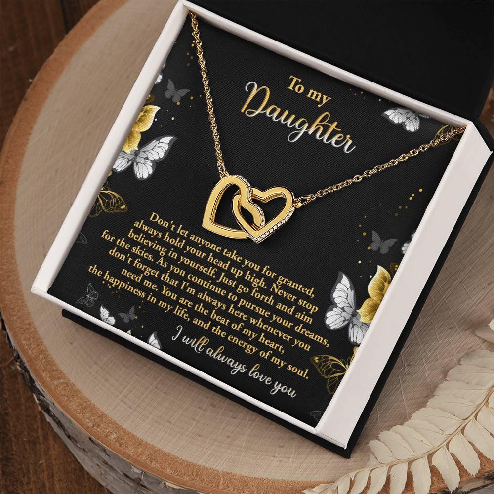 Gift for Daughter - Pursue Your Dreams I Will Always Love You Interlocking Hearts Necklace - Mallard Moon Gift Shop