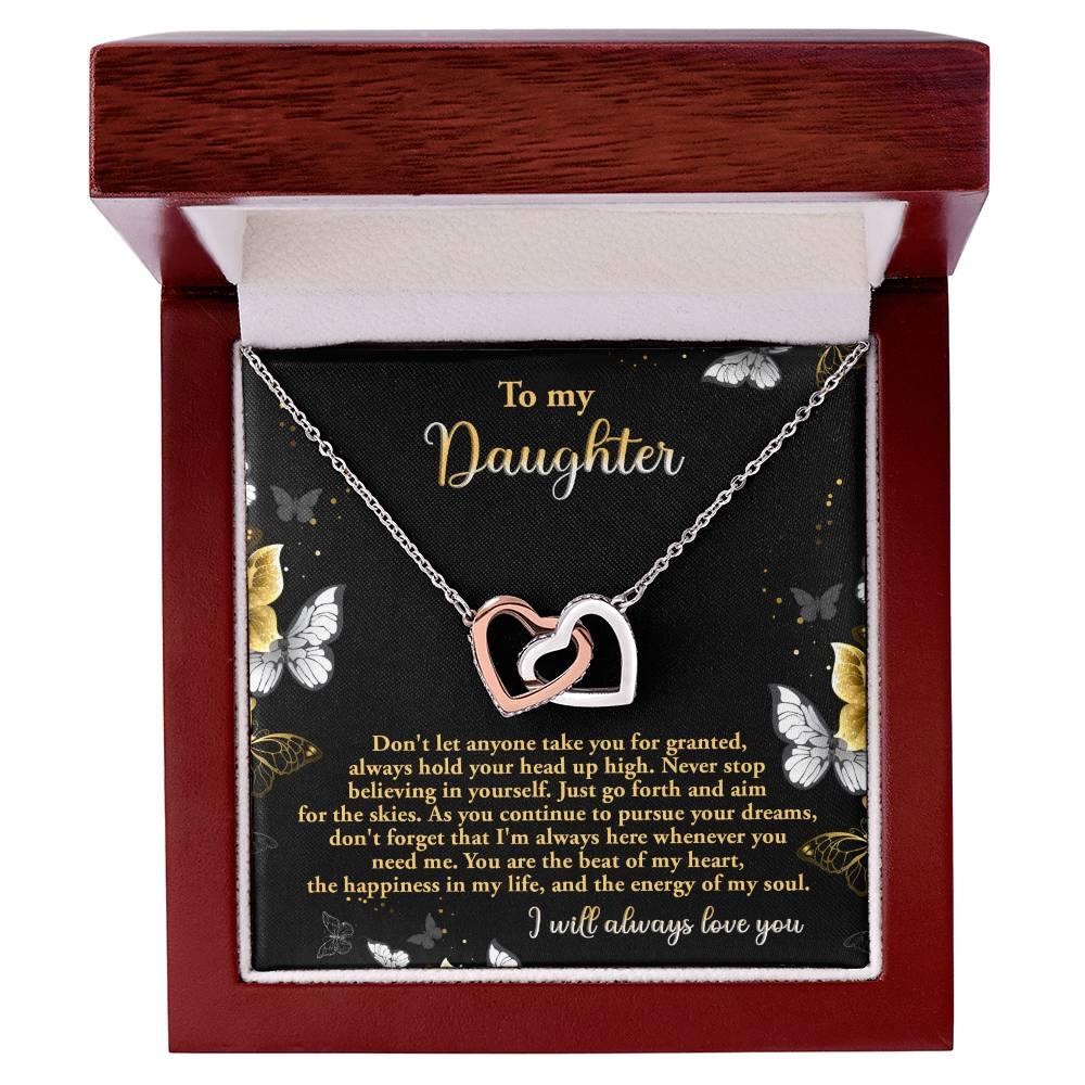 Gift for Daughter - Pursue Your Dreams I Will Always Love You Interlocking Hearts Necklace - Mallard Moon Gift Shop