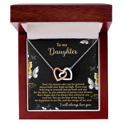 Gift for Daughter - Pursue Your Dreams I Will Always Love You Interlocking Hearts Necklace - Mallard Moon Gift Shop