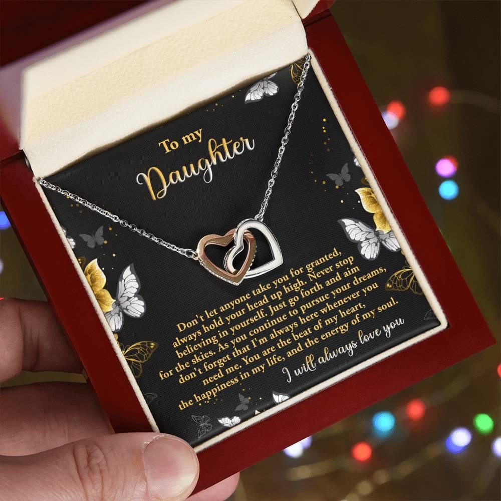 Gift for Daughter - Pursue Your Dreams I Will Always Love You Interlocking Hearts Necklace - Mallard Moon Gift Shop