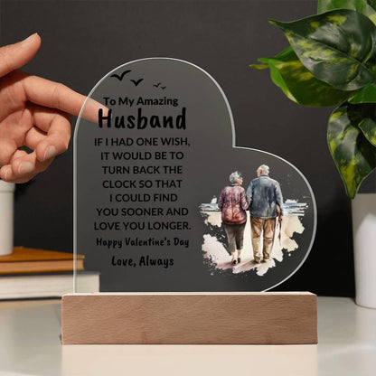 Gift for Husband Love You Longer Personalized Anniversary Birthday Valentine's Day Acrylic Heart Plaque - Mallard Moon Gift Shop