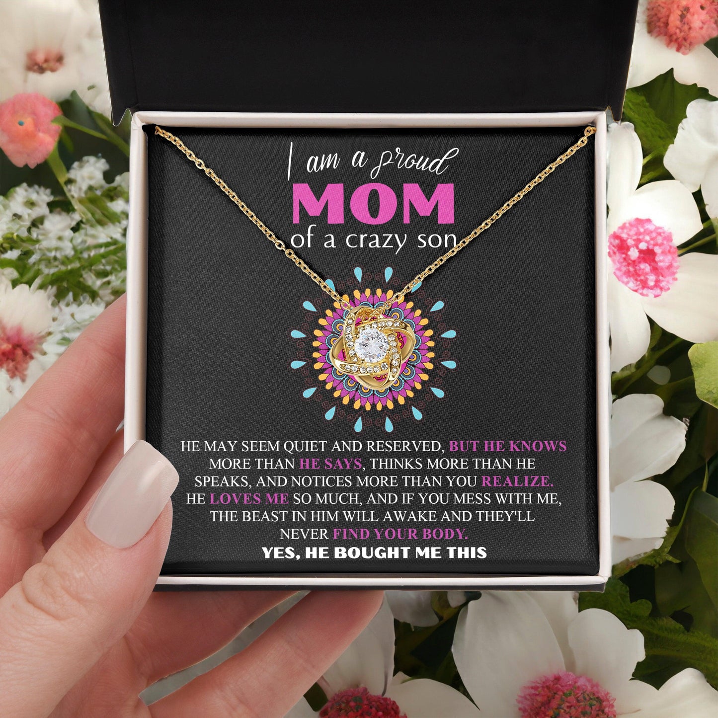 Gift For Mom  - I am a Proud Mom of a Crazy Son Love Knot Necklace - Mallard Moon Gift Shop