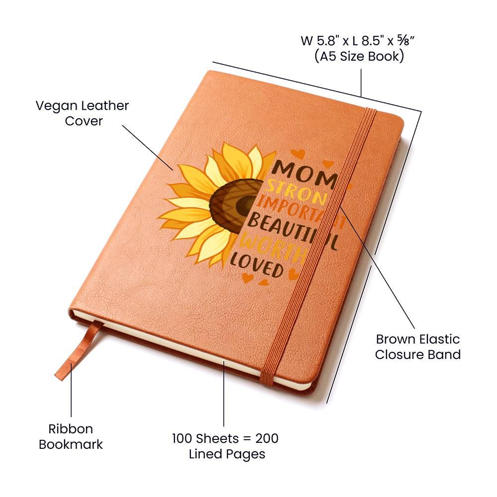 Gift for Mom Personalized Sunflower Graphic Leather Journal - Mallard Moon Gift Shop