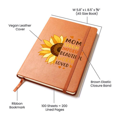 Gift for Mom Personalized Sunflower Graphic Leather Journal - Mallard Moon Gift Shop