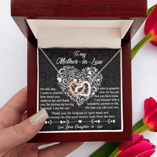 Gift for Mother-In-Law Thank You for Keeping an Open Heart - Interlocking Hearts Necklace - Mallard Moon Gift Shop