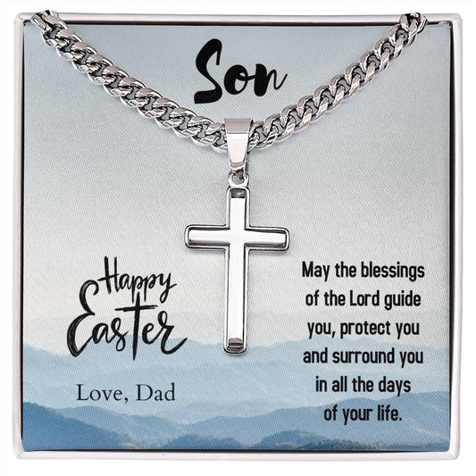 Gift for Son - Happy Easter May the Blessings of the Lord Guide You Personalized Engraved Cross Necklace - Mallard Moon Gift Shop