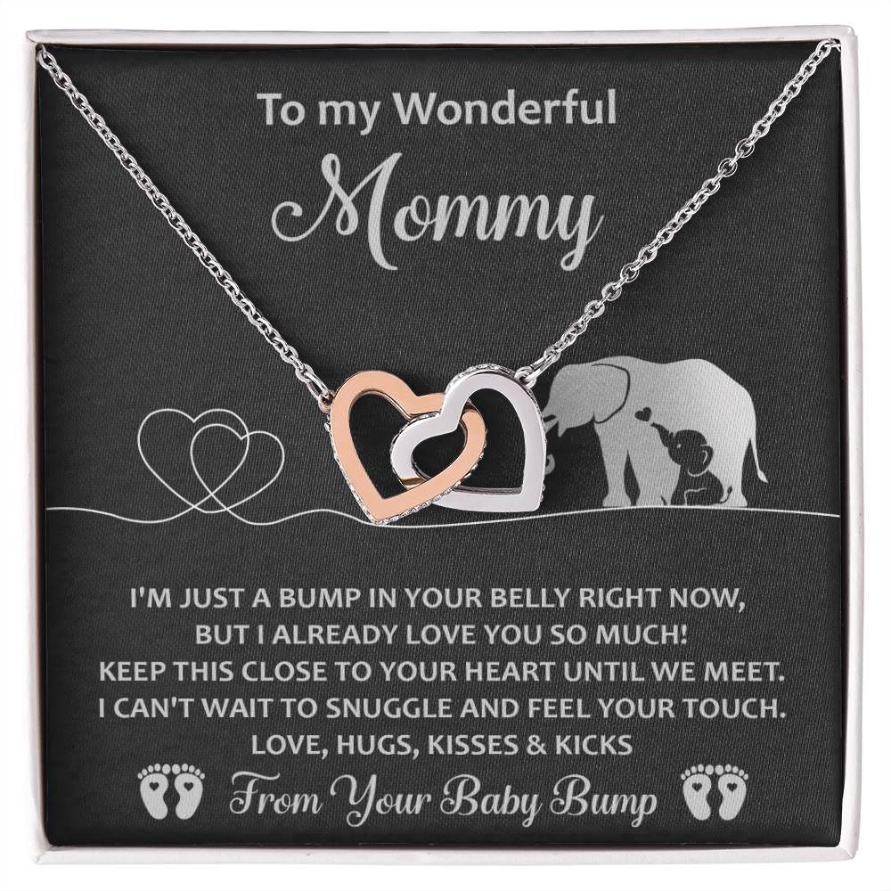Gift for the Expectant Mom Love, Kisses and Kicks from the Baby Bump Until We Meet Interlocking Hearts Necklace - Mallard Moon Gift Shop