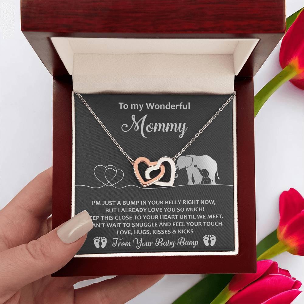 Gift for the Expectant Mom Love, Kisses and Kicks from the Baby Bump Until We Meet Interlocking Hearts Necklace - Mallard Moon Gift Shop