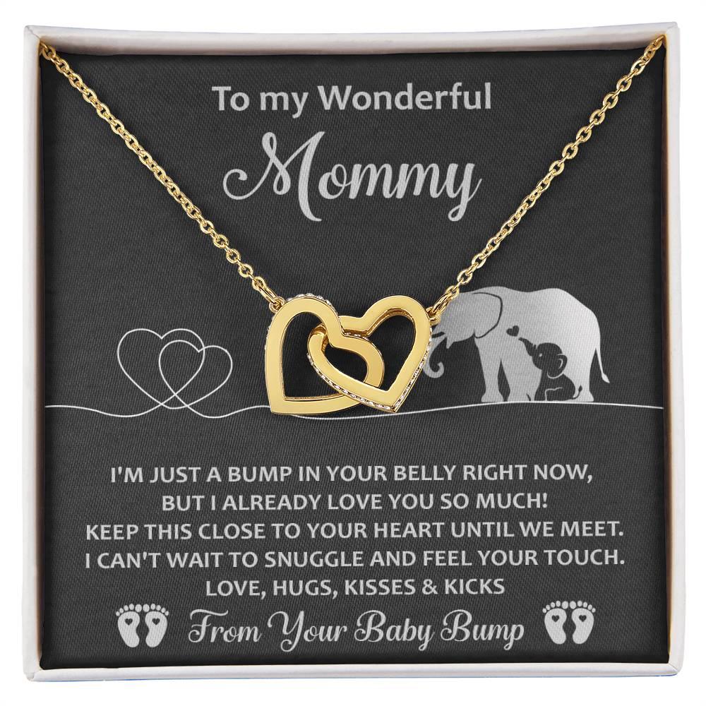 Gift for the Expectant Mom Love, Kisses and Kicks from the Baby Bump Until We Meet Interlocking Hearts Necklace - Mallard Moon Gift Shop