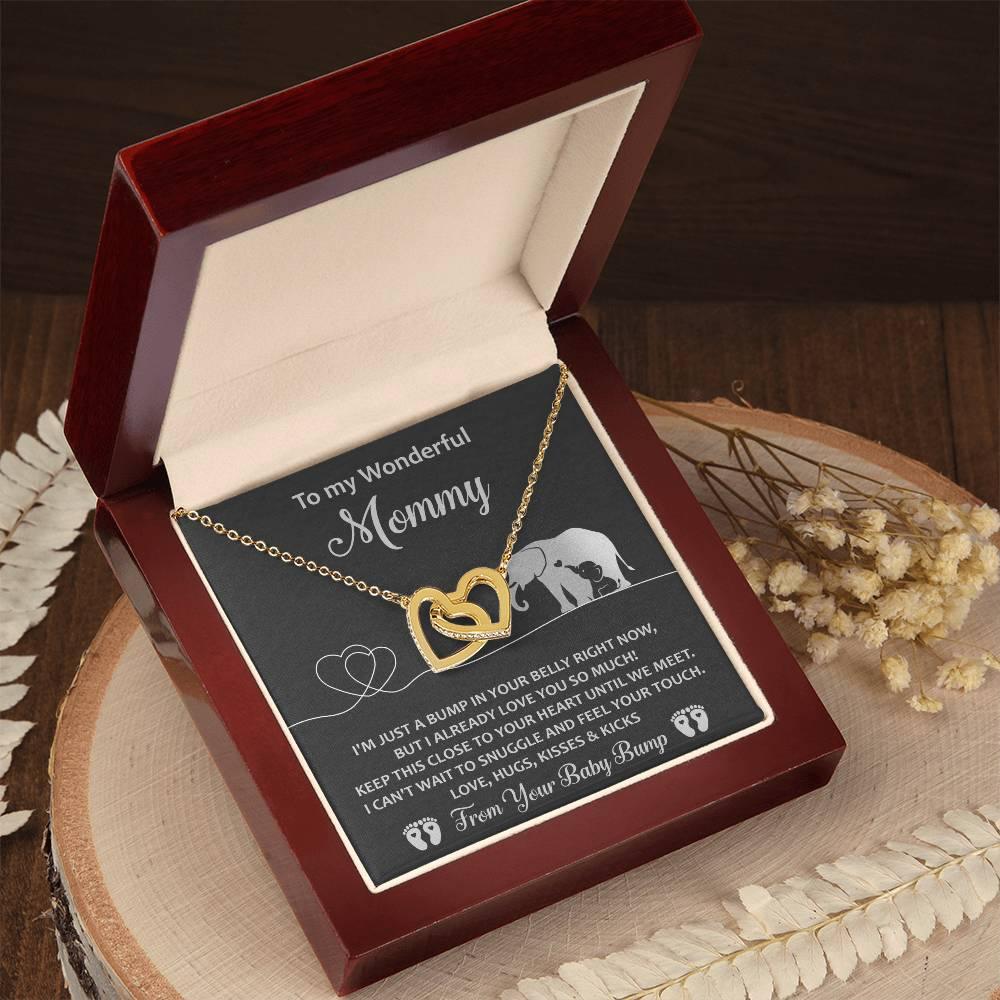 Gift for the Expectant Mom Love, Kisses and Kicks from the Baby Bump Until We Meet Interlocking Hearts Necklace - Mallard Moon Gift Shop