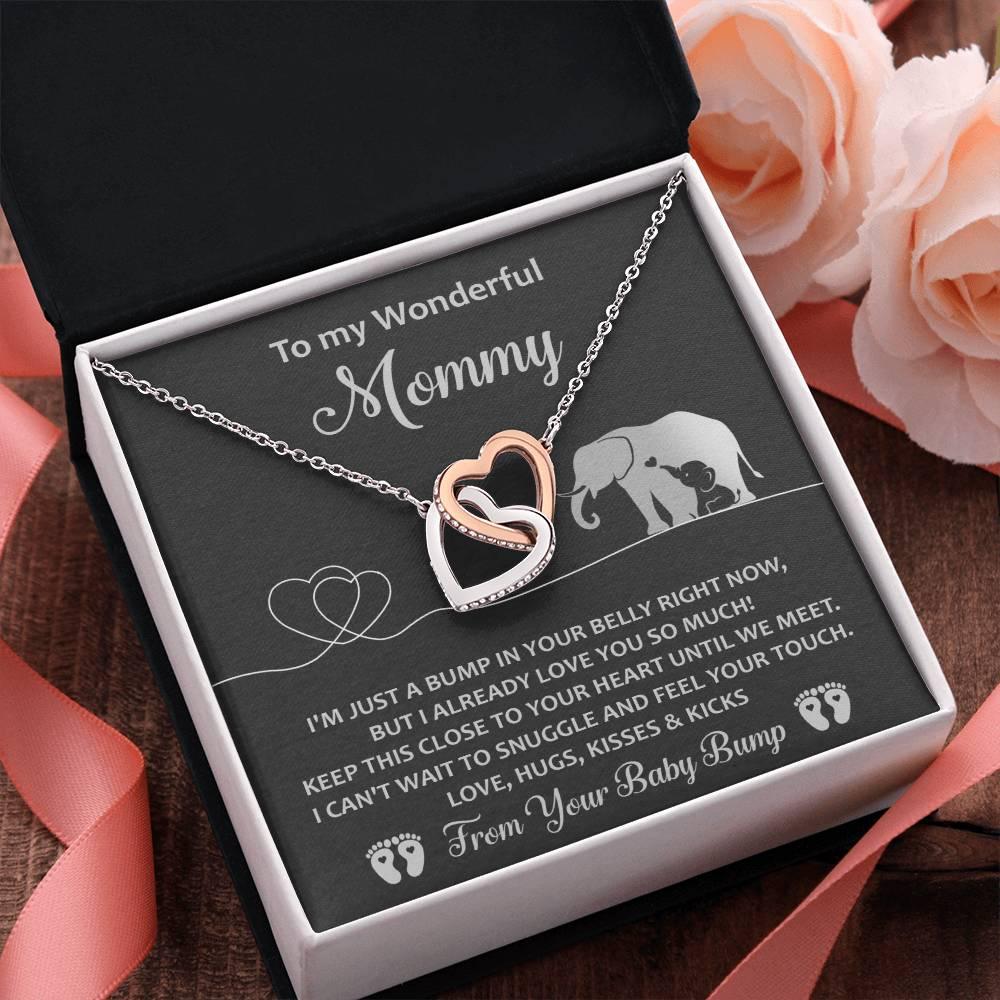 Gift for the Expectant Mom Love, Kisses and Kicks from the Baby Bump Until We Meet Interlocking Hearts Necklace - Mallard Moon Gift Shop