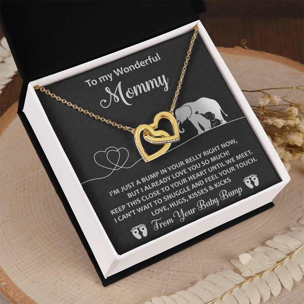 Gift for the Expectant Mom Love, Kisses and Kicks from the Baby Bump Until We Meet Interlocking Hearts Necklace - Mallard Moon Gift Shop