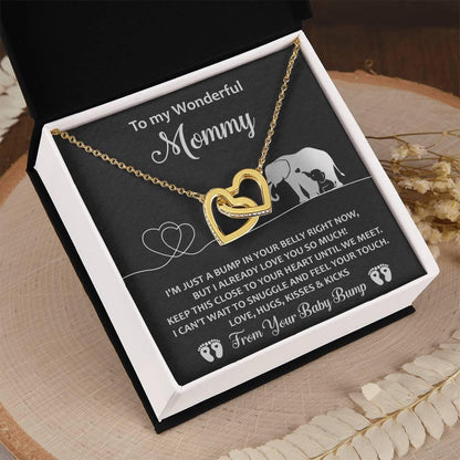 Gift for the Expectant Mom Love, Kisses and Kicks from the Baby Bump Until We Meet Interlocking Hearts Necklace - Mallard Moon Gift Shop