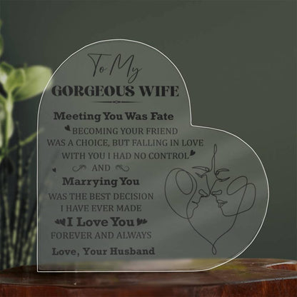 Gift for Wife Meeting You was Fate Acrylic Heart Plaque - Mallard Moon Gift Shop