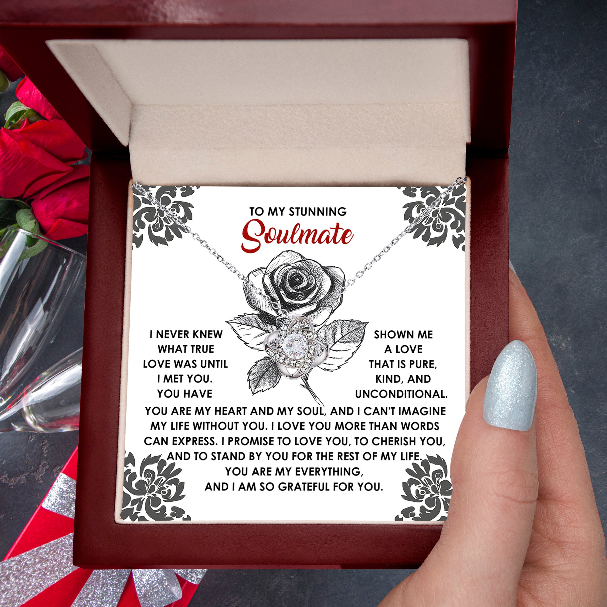 To My Stunning Soulmate Love Knot Necklace – A Romantic Gift to Cherish and Celebrate Unconditional Love - Mallard Moon Gift Shop