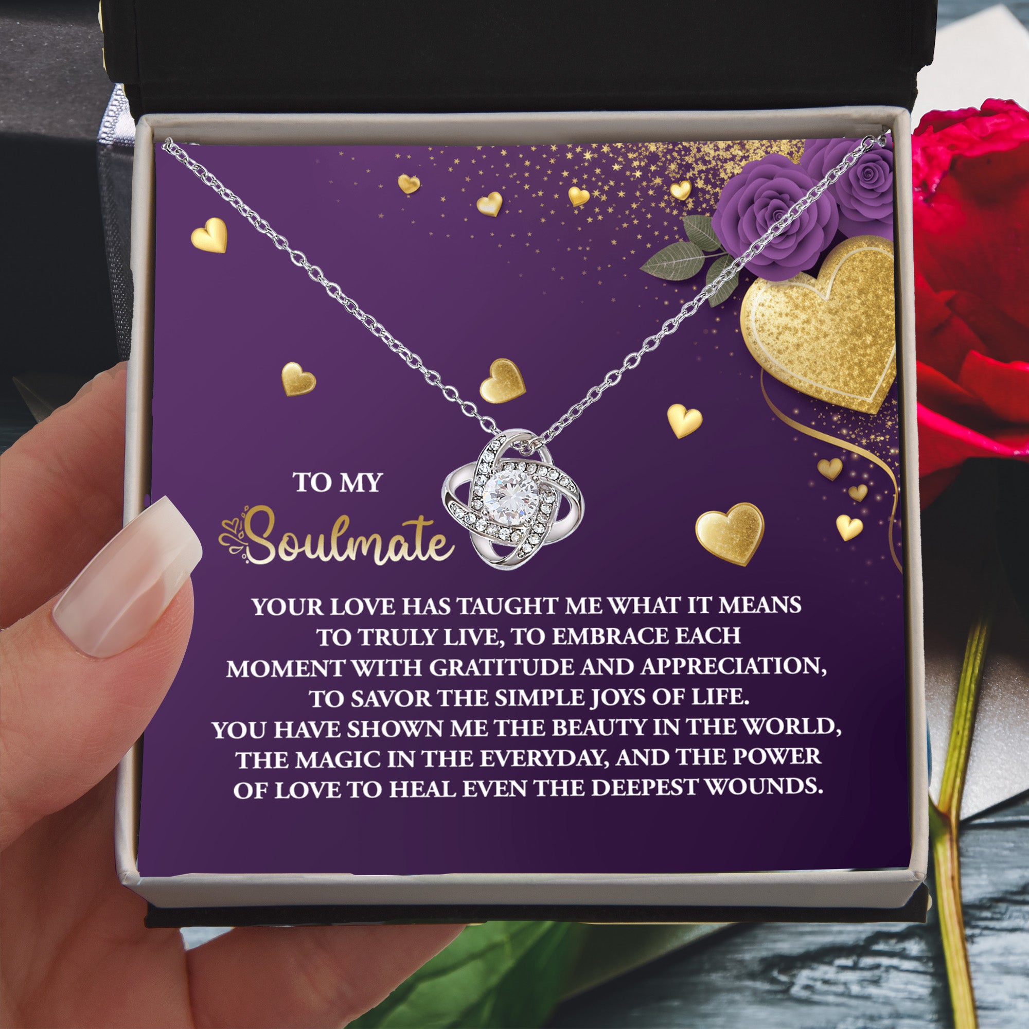 To My Soulmate" Love Knot Necklace – A Beautiful Valentine’s Day Gift Celebrating Love, Joy, and Healing - Mallard Moon Gift Shop