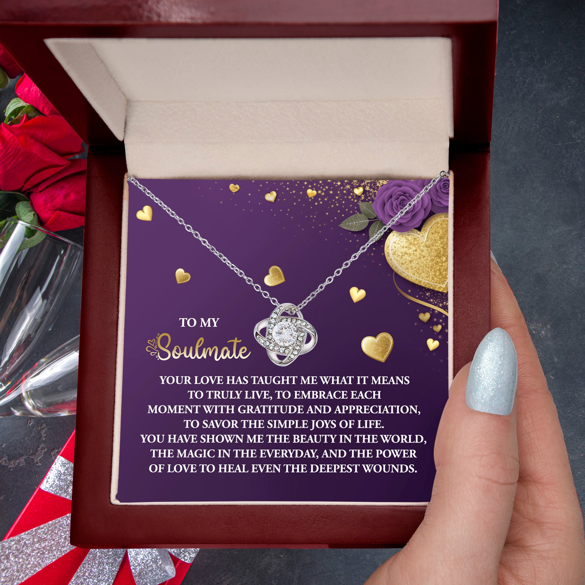 To My Soulmate" Love Knot Necklace – A Beautiful Valentine’s Day Gift Celebrating Love, Joy, and Healing - Mallard Moon Gift Shop