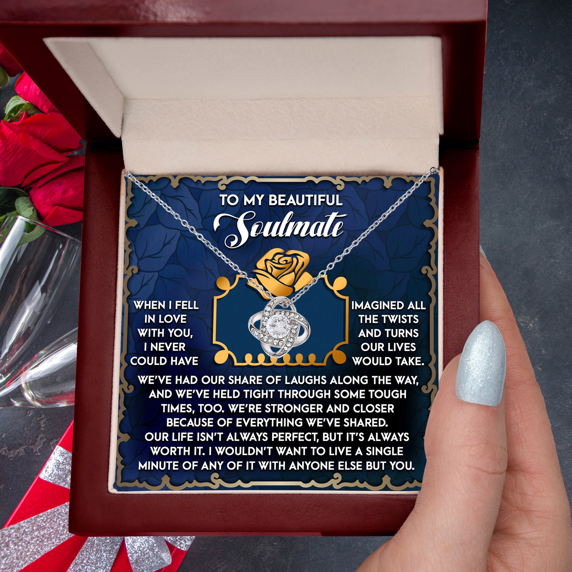 To My Beautiful Soulmate - Love Knot Necklace – A Heartfelt Gift Celebrating Life’s Journey Together - Mallard Moon Gift Shop