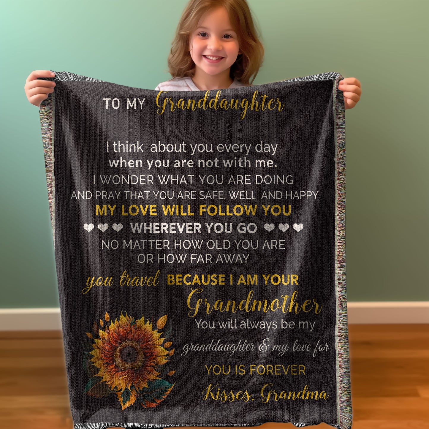 To My Granddaughter My Love Will Follow You Personalized Heirloom Woven Blanket
