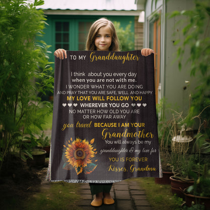 To My Granddaughter My Love Will Follow You Personalized Heirloom Woven Blanket