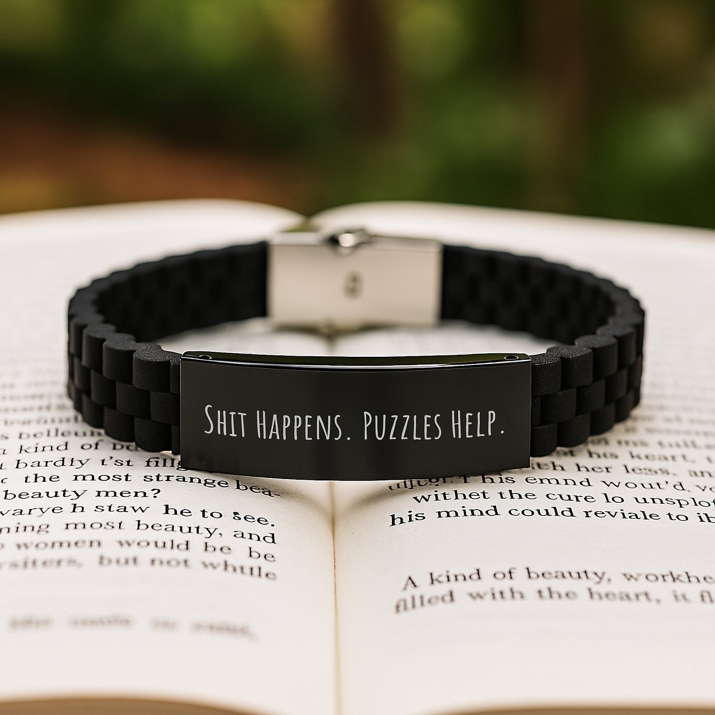 Funny Puzzle Gifts for Men Birthday, Glide lock Clasp Bracelet with Funny Quote, Shit Happens Puzzles Help, Adjustable Puzzle Bracelet for Friends, Family, Coworkers - Image 2